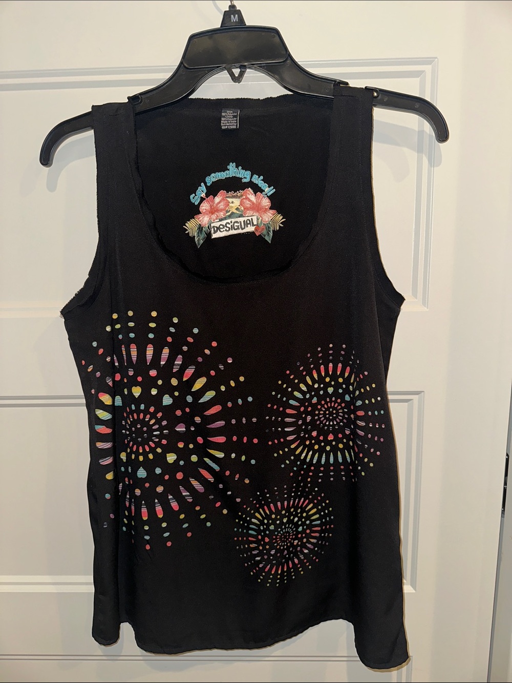 Desigual Black Sleeveless Tank with Multicolor Circular Cutout Design